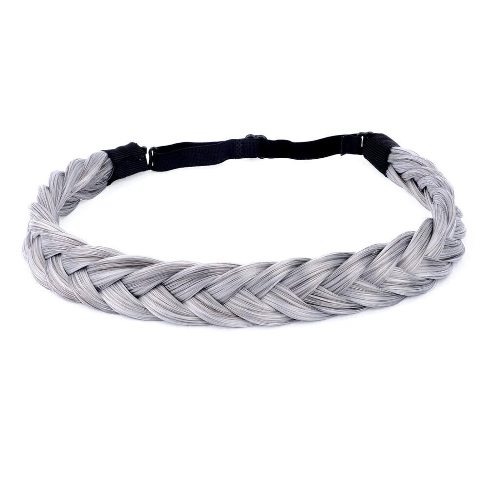 Synthetic Braided Headband Elastic Stretch Hairpiece for Women Girl Salt & Peppe